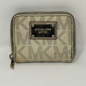 Michael Kors logo wallet cream brown distressed